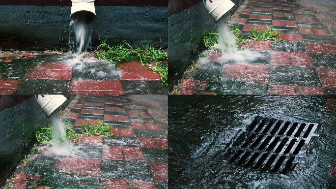 雨天城市 城市下雨 城市排水系统 管道