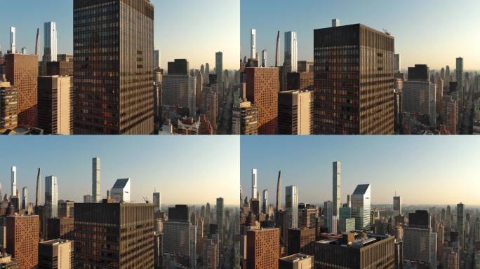 航拍特朗普世界大厦纽约曼哈顿摩天日出大楼