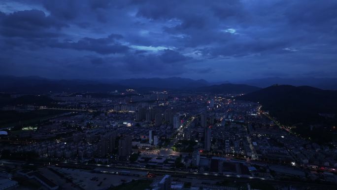 武义城区城市夜景航拍4K