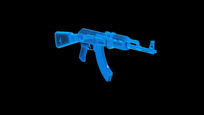 AK47自动步枪蓝色科技线条通道素材