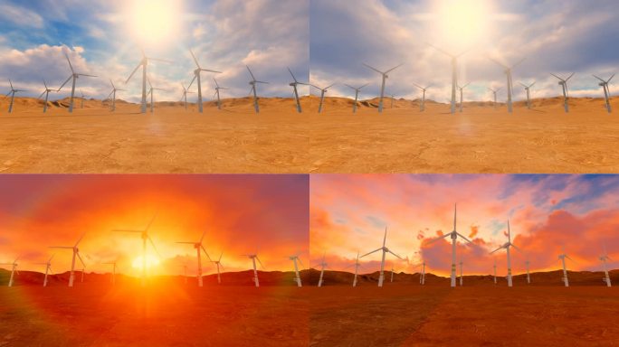 沙漠戈壁风力发电清洁能源动画