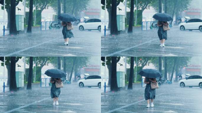 暴雨 雨伞 打伞 下雨打伞  雨中人