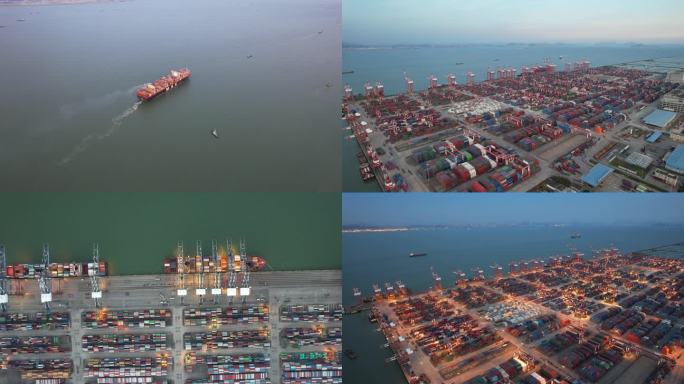 广州南沙港货运码头航拍多组镜头