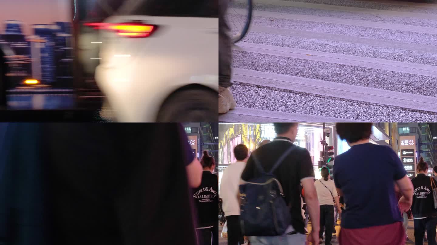 夜晚城市行人过马路车流人流脚步视频素材
