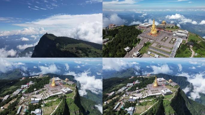 4k四川峨眉山普贤菩萨云海翻腾全景航拍