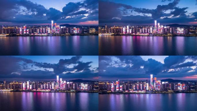 长沙夜景航拍大气延时