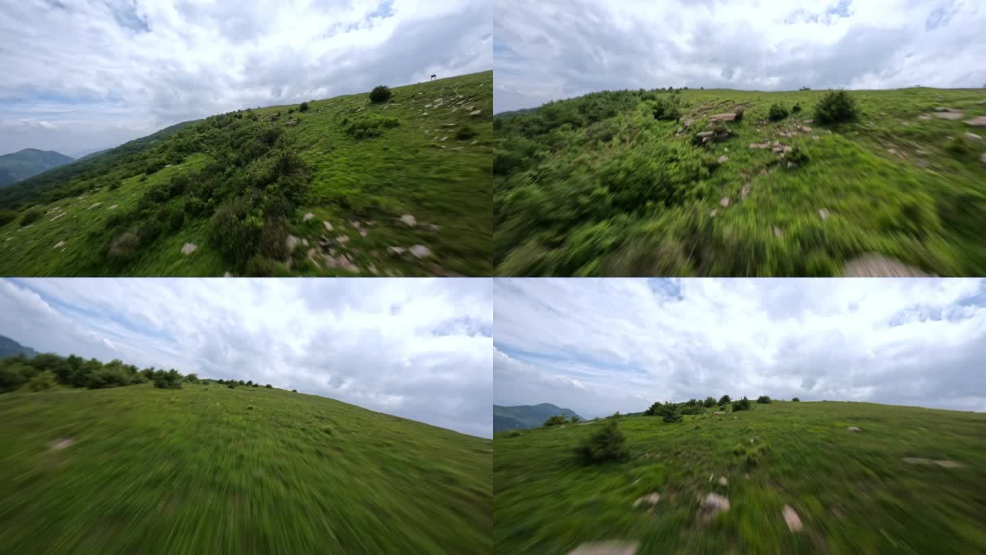 fpv拍摄在草原上低空飞翔