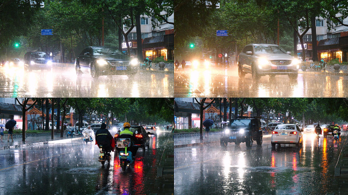 雨中街景 雨中汽车 雨中行人 雨中街道