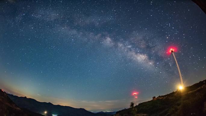 银河星空风车风电露营帐篷延时摄影