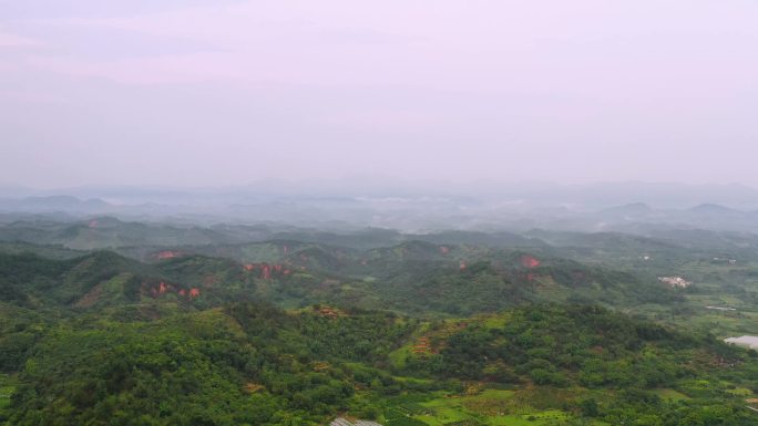 烟雨江南一望无际的小丘陵农村大山航拍01