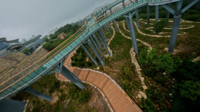 fpv拍摄王莽岭玻璃桥沿山脉飞行