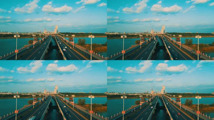 航拍4K车水马龙的广陵大桥