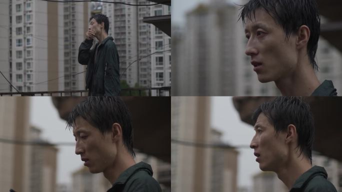 男人雨中悲伤情绪