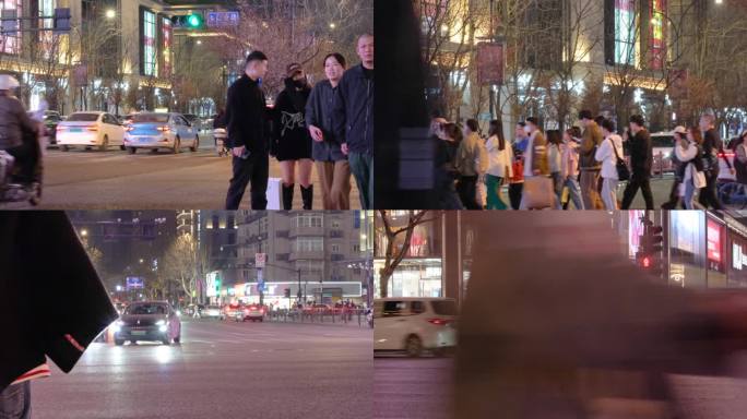 夜晚城市行人过马路人流脚步视频素材90