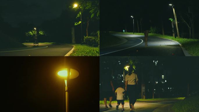 夜景公园夜跑路灯跑步昏暗散步孤独陪伴
