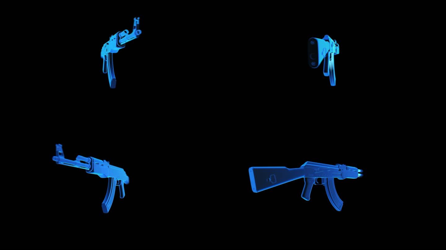 AK47自动步枪全息蓝色科技通道素材
