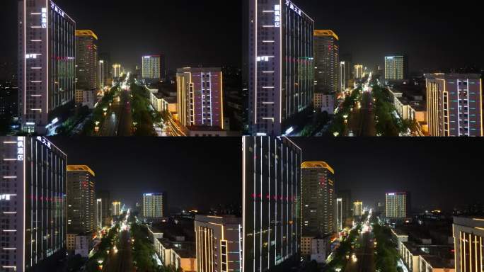 河北邯郸城市高楼建筑夜景交通航拍 (4)
