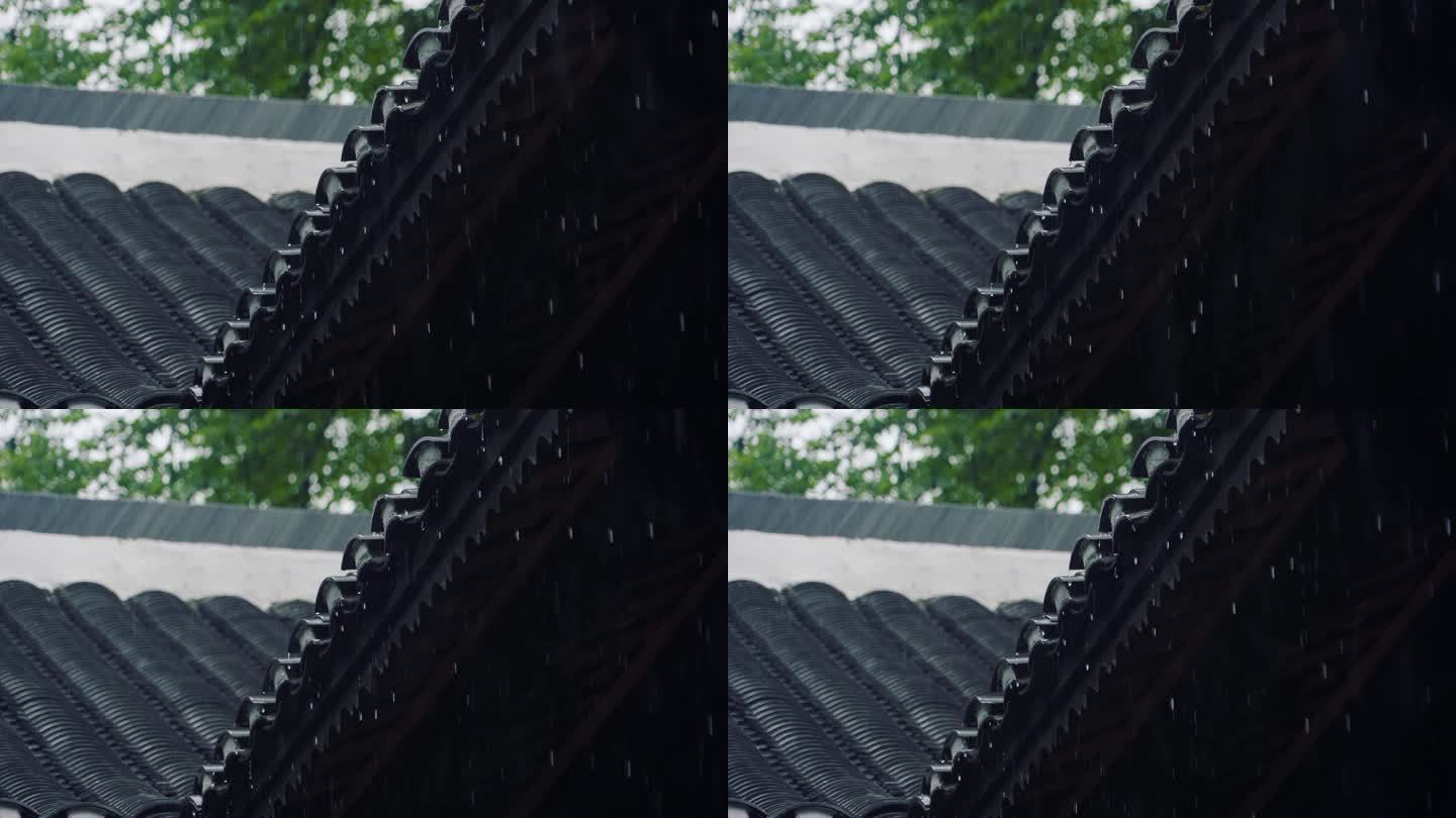 下雨屋檐雨滴瓦房春雨小雨春风古建筑意境风