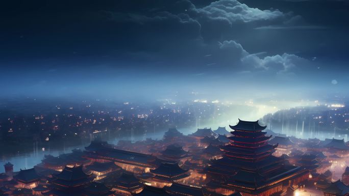 古代城市夜景盛世长安大唐不夜城大屏背景