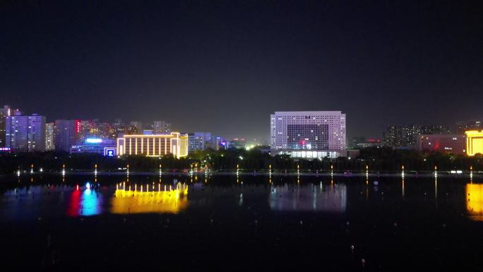 航拍洛阳开元湖洛阳市政府夜景 (6)