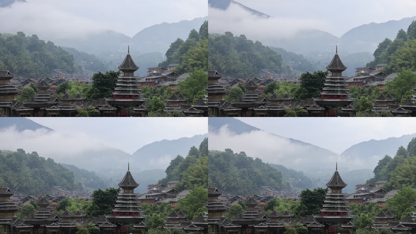 云雾缭绕的贵州省肇兴侗寨延时视频