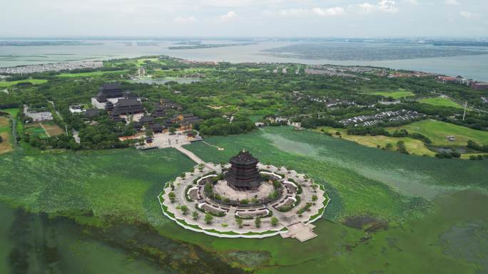 苏州重元寺水月观音美景航拍（阳澄湖）