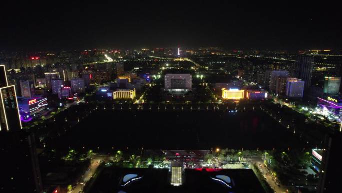 航拍洛阳开元湖洛阳市政府夜景 (4)