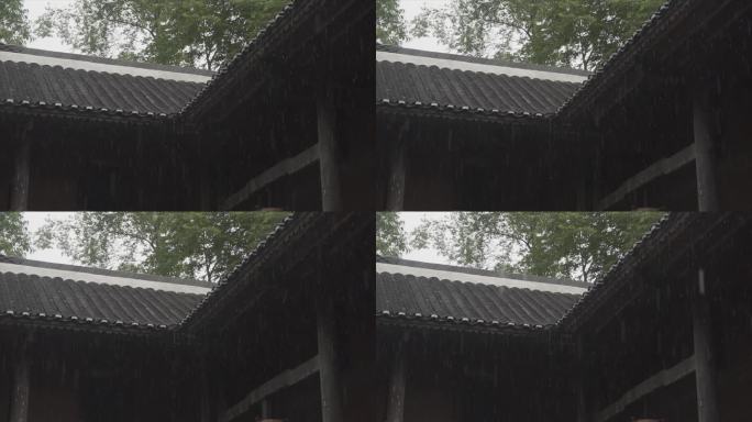 下雨屋檐雨滴瓦房春雨小雨春风古建筑意境风