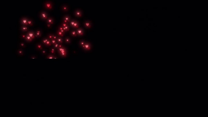 红色的烟花与心形形成粒子效果动画，情人节，节日，贺卡，夜间庆祝，发光的烟花表演alpha频道库存视频