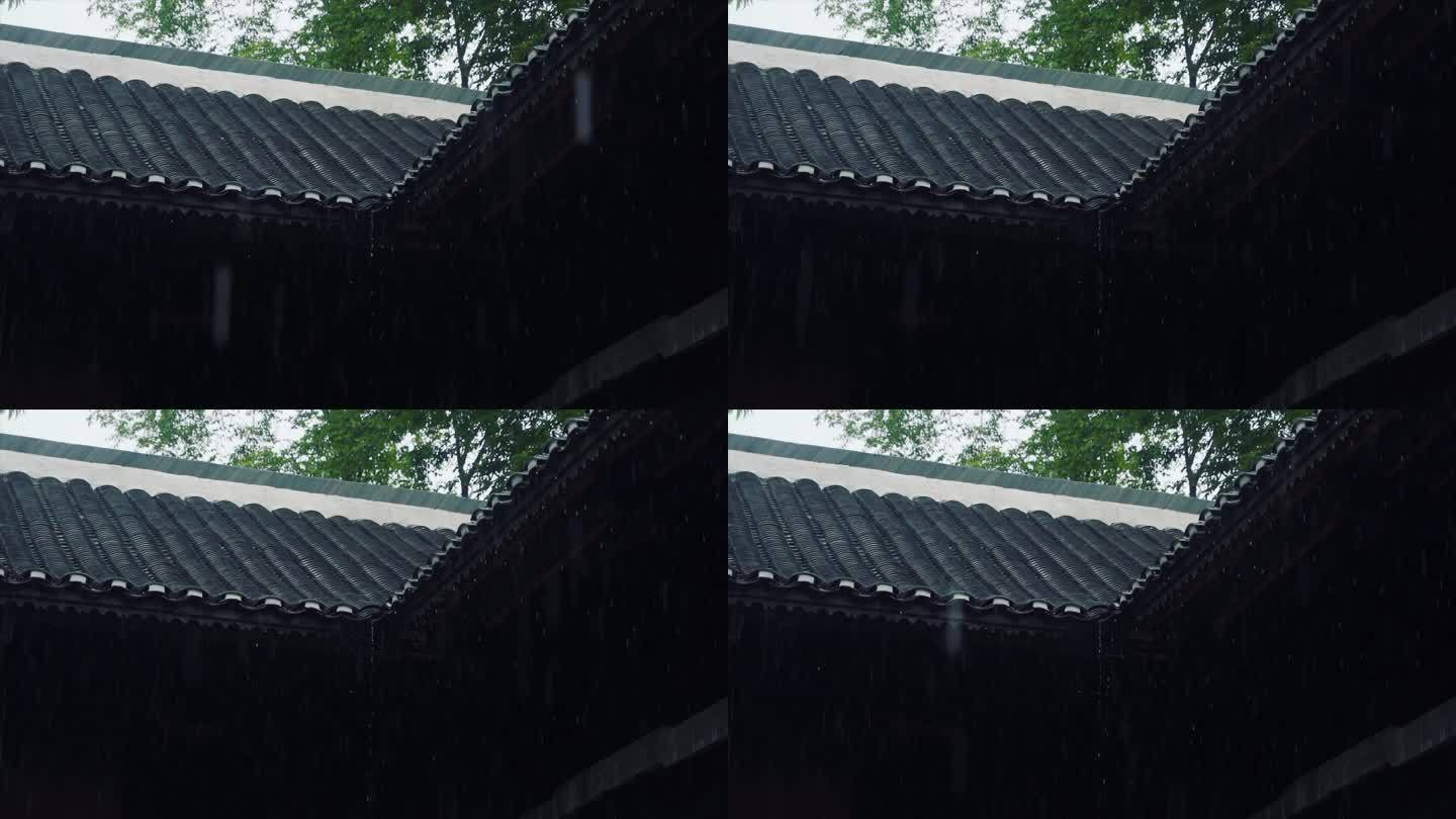 下雨屋檐雨滴瓦房春雨小雨春风古建筑意境风