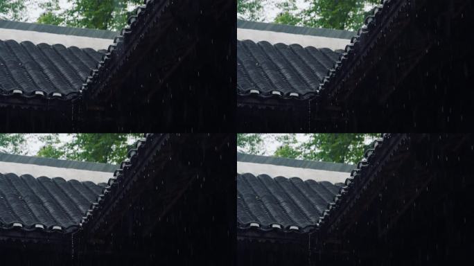 下雨屋檐雨滴瓦房春雨小雨春风古建筑意境风