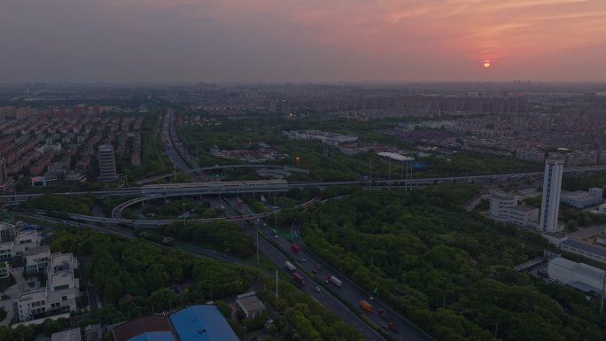 航拍上海北外环蕰川路立交桥