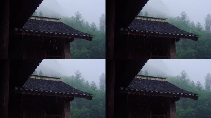 下雨屋檐雨滴瓦房春雨小雨春风古建筑意境风