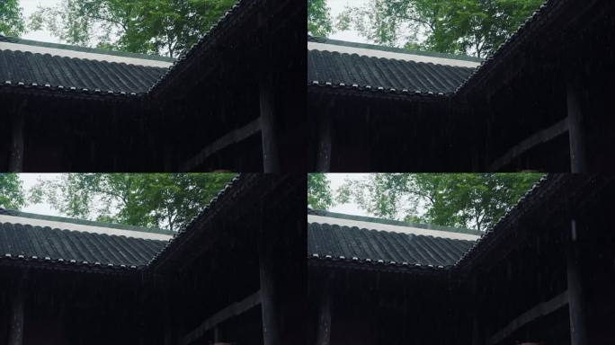 下雨屋檐雨滴瓦房春雨小雨春风古建筑意境风