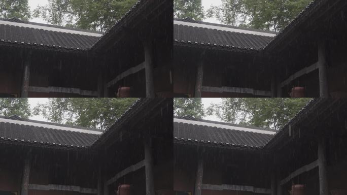 下雨屋檐雨滴瓦房春雨小雨春风古建筑意境风