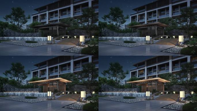 新中式会客厅夜景亮化动画素材