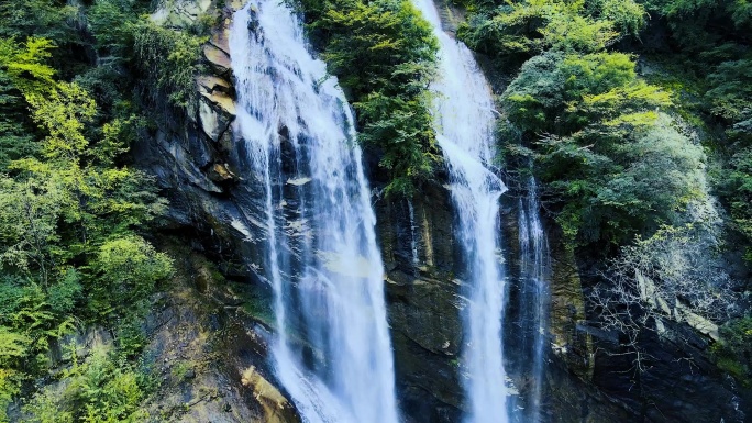 秦岭 瀑布 夏天 绿树 葱郁 凉爽