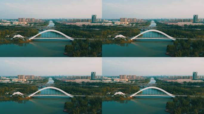 航拍4K大运河博物馆凌波桥