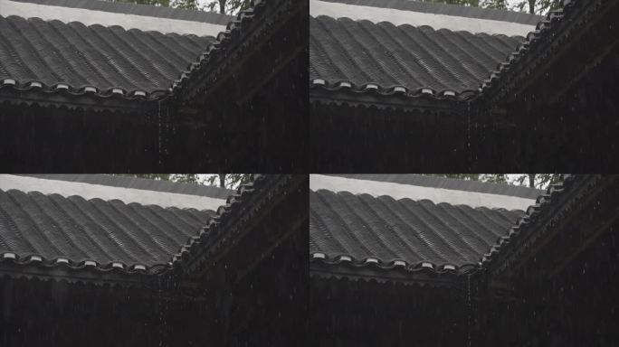 下雨屋檐雨滴瓦房春雨小雨春风古建筑意境风