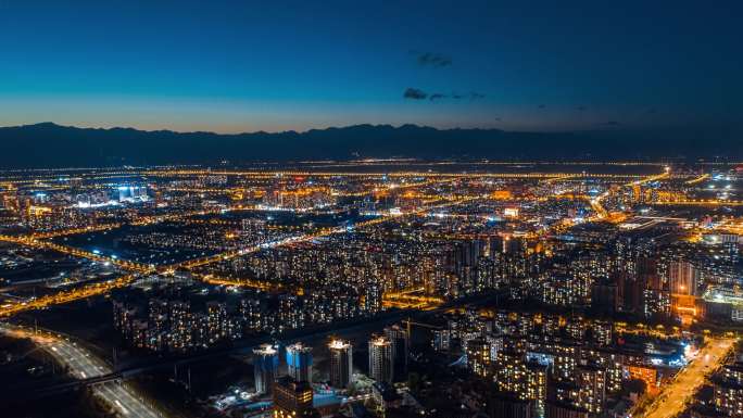 银川城市夜景 西夏区 航拍 4K