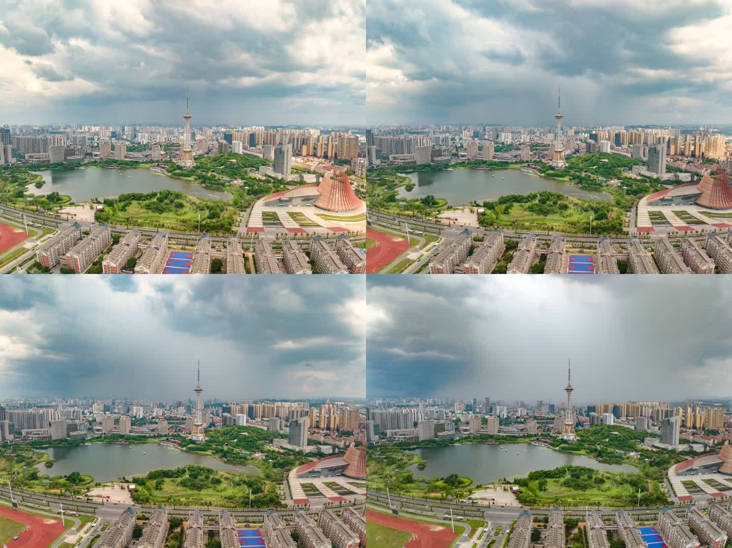 株洲城市航拍延时   暴雨来临的株洲