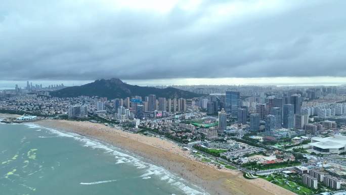 石老人海水浴场大景航拍