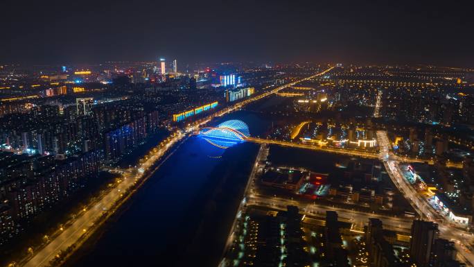 银川城市夜景 凤凰桥 4K航拍