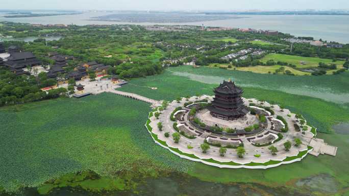 苏州重元寺水月观音美景航拍（阳澄湖）