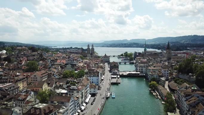 国外瑞士城市景观航拍