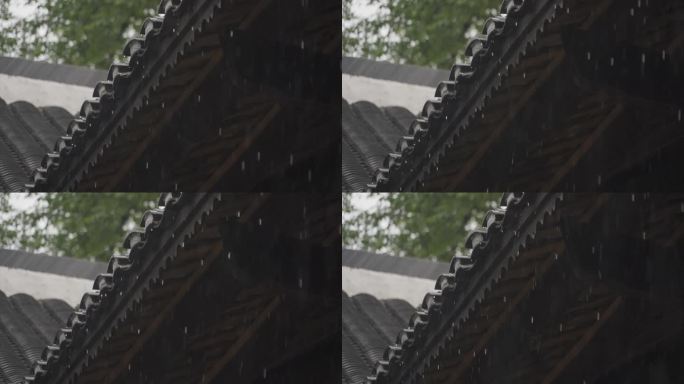 下雨屋檐雨滴瓦房春雨小雨春风古建筑意境风