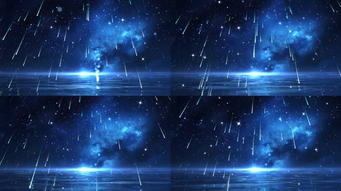 4K蓝色唯美星空流星雨-无缝循环