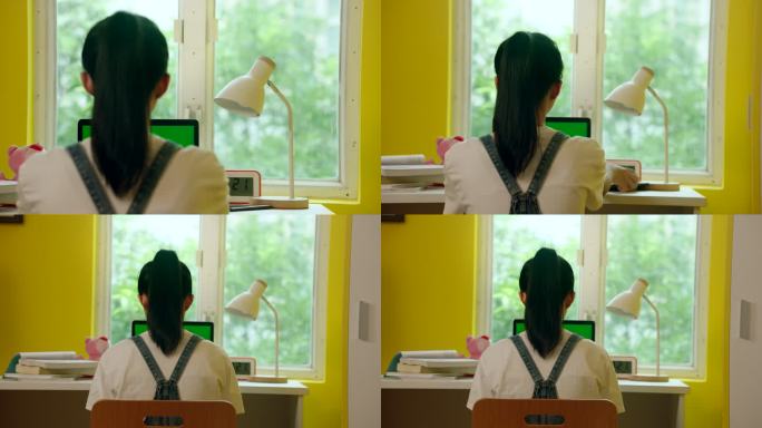 美女办公 电脑绿屏抠像 女孩 工作