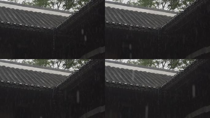 下雨屋檐雨滴瓦房春雨小雨春风古建筑意境风