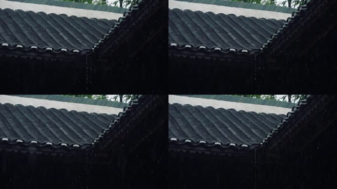 下雨屋檐雨滴瓦房春雨小雨春风古建筑意境风